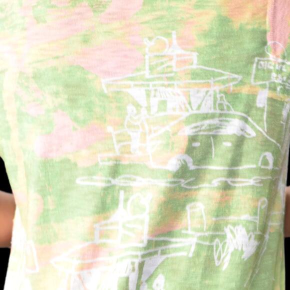 Inoah Dress Green Jersey T Shirt Lagenlook Doodle Print Artsy Pastel Size Small - Picture 5 of 13